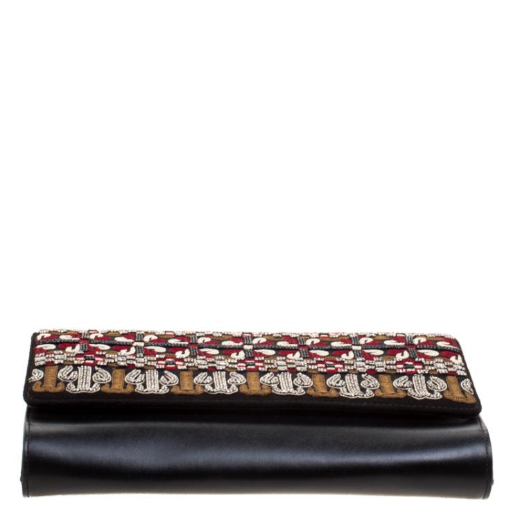 Pre Owned Etro Black Leather/Suede and Embellishment Chain Shoulder Bag