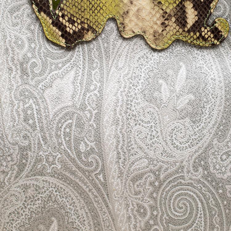 Pre Owned Etro Grey/Green Paisley Coated Canvas Python Embossed Detail Bag