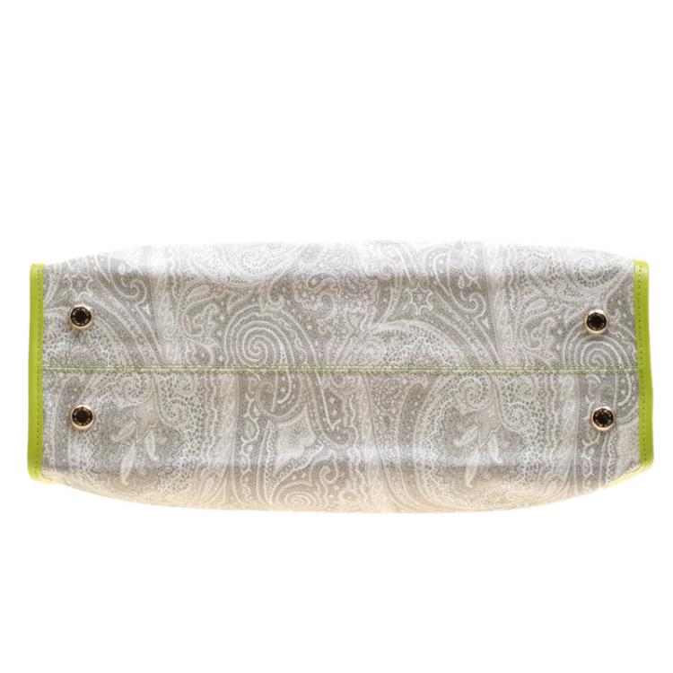 Pre Owned Etro Grey/Green Paisley Coated Canvas Python Embossed Detail Bag