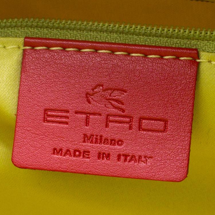 Pre Owned Etro Grey/Green Paisley Coated Canvas Python Embossed Detail Bag