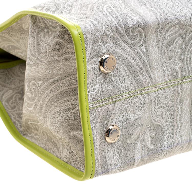 Pre Owned Etro Grey/Green Paisley Coated Canvas Python Embossed Detail Bag