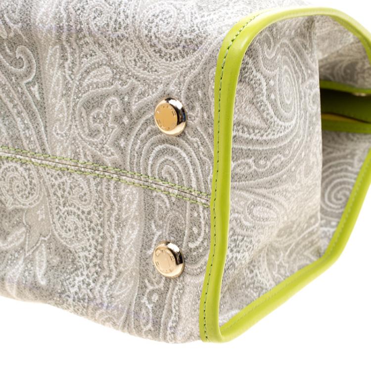 Pre Owned Etro Grey/Green Paisley Coated Canvas Python Embossed Detail Bag
