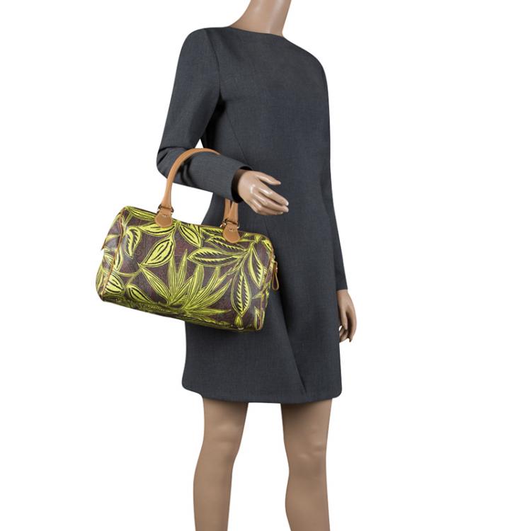 Pre Owned Etro Neon Green Paisley Printed Coated Canvas Satchel