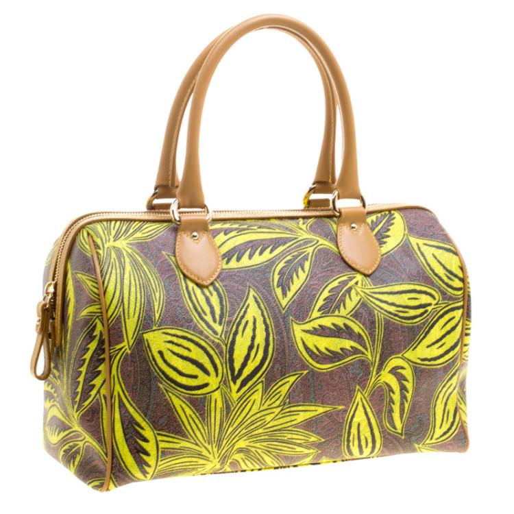 Pre Owned Etro Neon Green Paisley Printed Coated Canvas Satchel