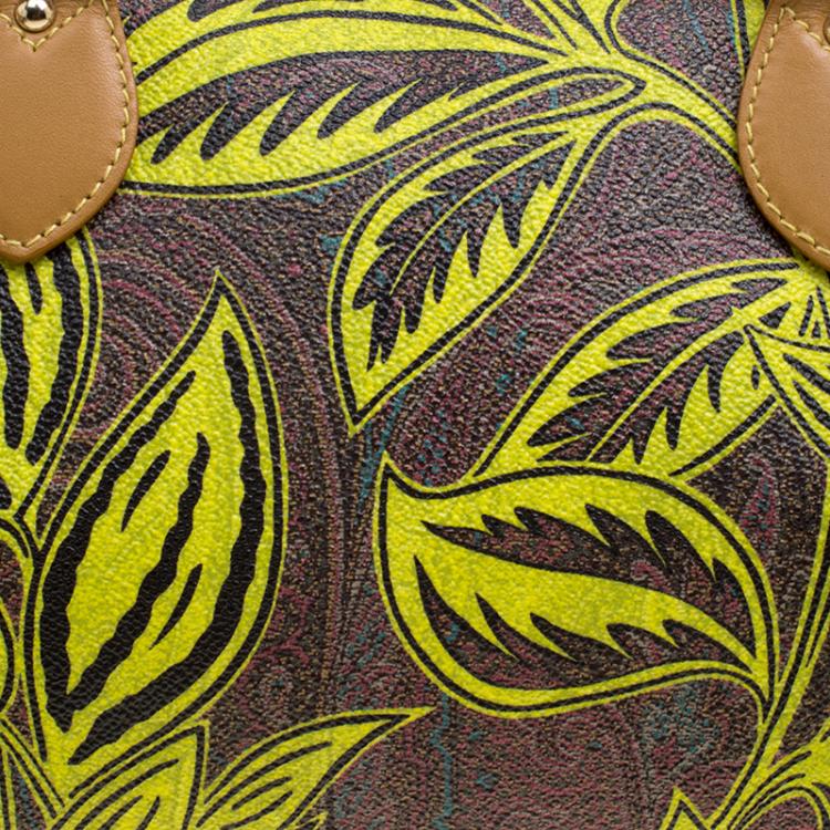 Pre Owned Etro Neon Green Paisley Printed Coated Canvas Satchel