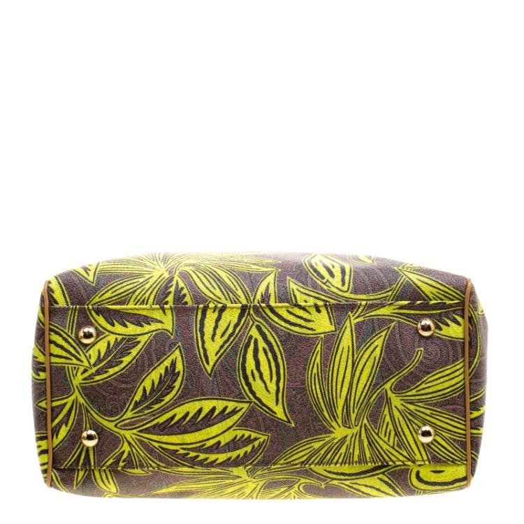 Pre Owned Etro Neon Green Paisley Printed Coated Canvas Satchel