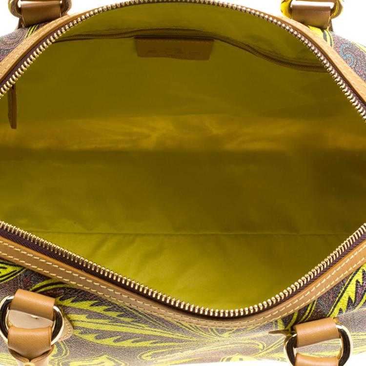 Pre Owned Etro Neon Green Paisley Printed Coated Canvas Satchel