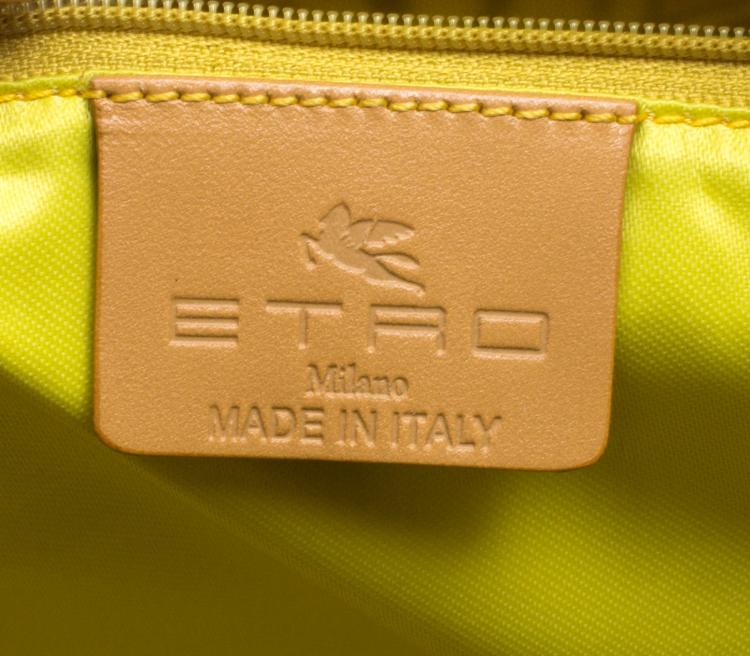 Pre Owned Etro Neon Green Paisley Printed Coated Canvas Satchel