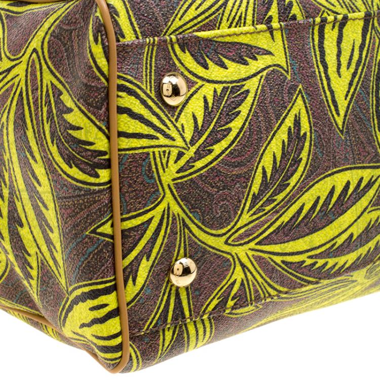 Pre Owned Etro Neon Green Paisley Printed Coated Canvas Satchel