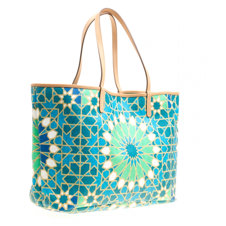 Pre Owned Etro Green/Multicolor Printed Coated Canvas Ramadan Edition Shopping Tote
