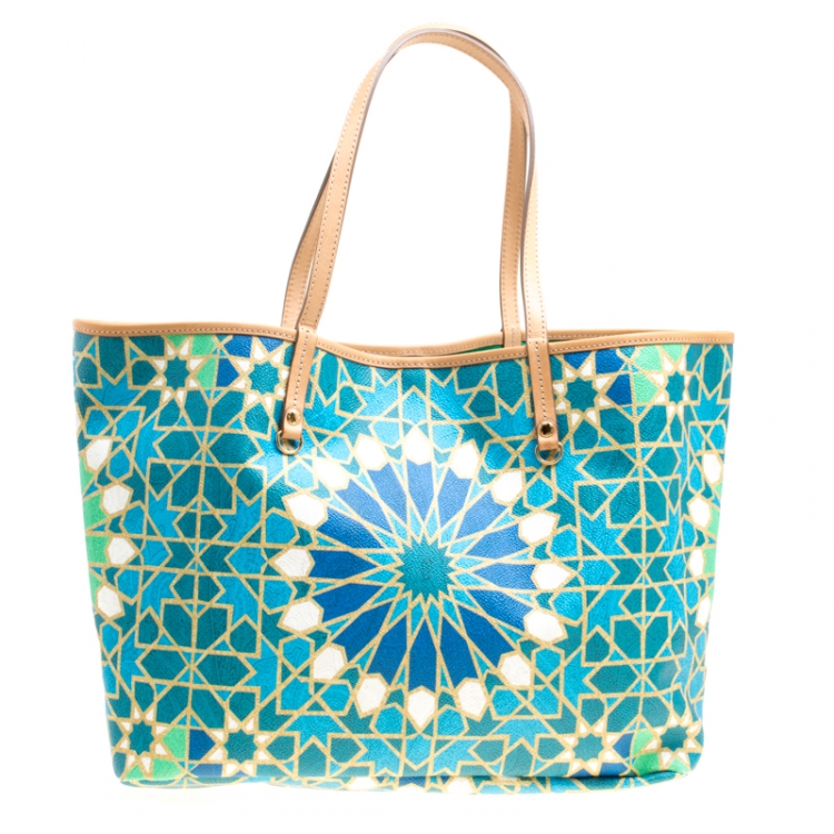 Pre Owned Etro Green/Multicolor Printed Coated Canvas Ramadan Edition Shopping Tote