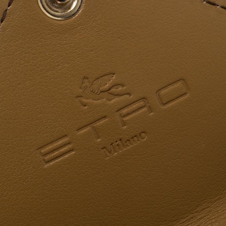 Pre Owned Etro Beige Printed Leather Card Holder Wallet