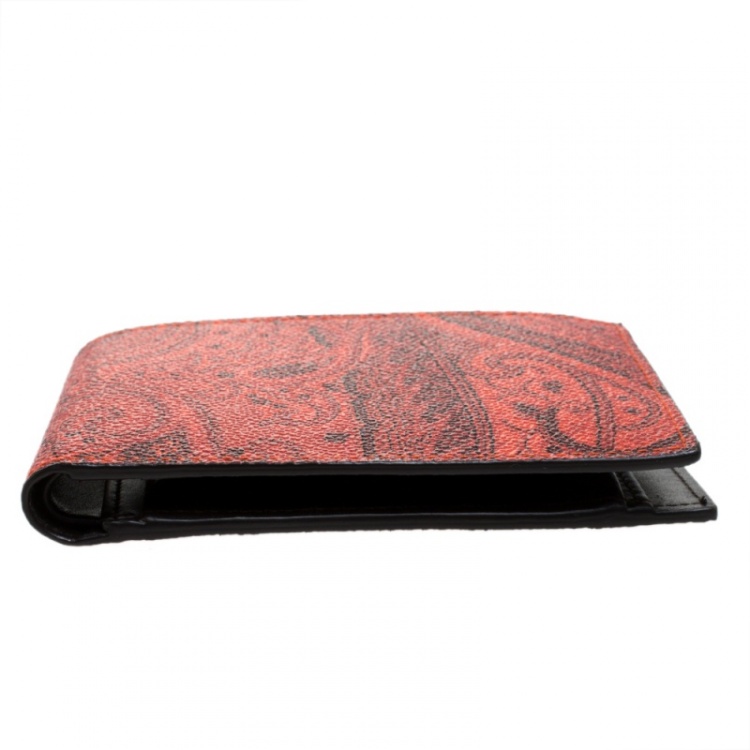 Pre Owned Etro Orange Paisley Printed Coated Canvas Bifold Wallet           