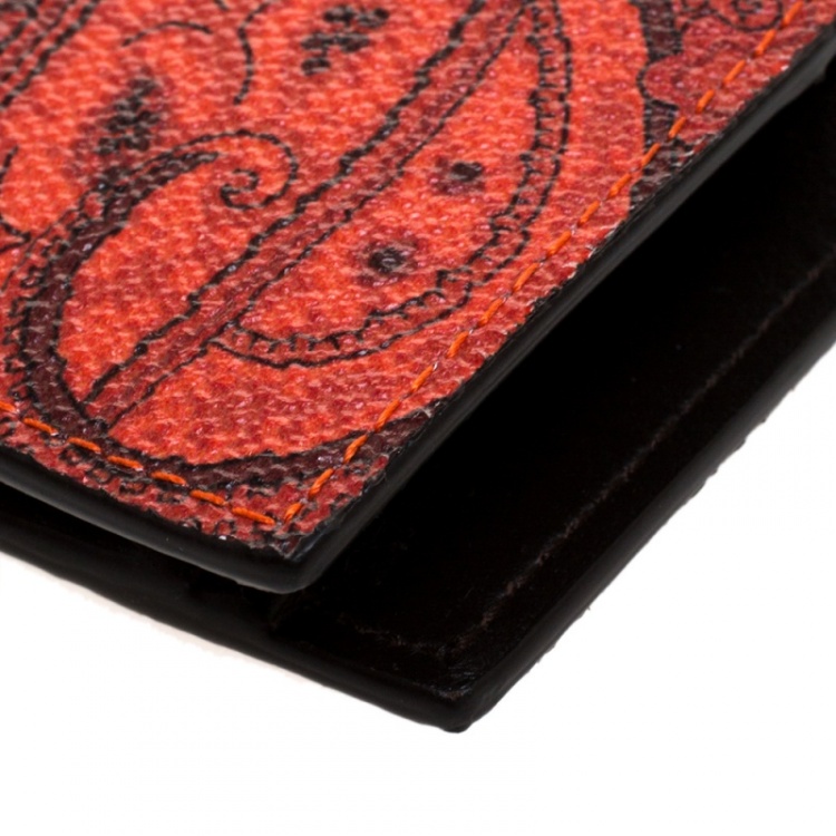 Pre Owned Etro Orange Paisley Printed Coated Canvas Bifold Wallet           