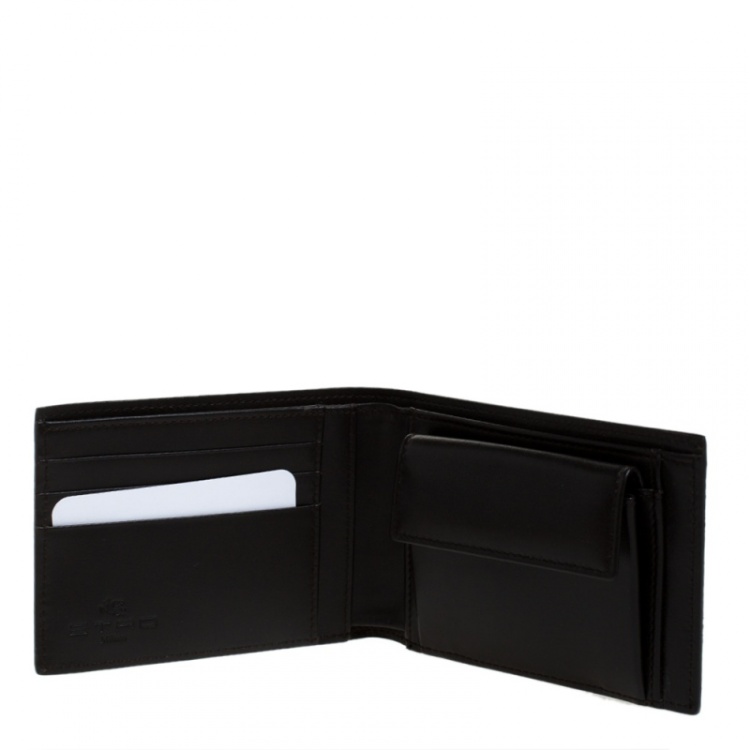 Pre Owned Etro Orange Paisley Printed Coated Canvas Bifold Wallet           