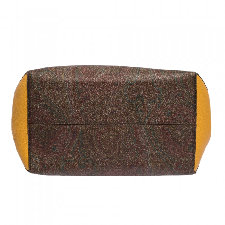Pre Owned Etro Brown/Mustard Paisley Print Coated Canvas and Leather Tote