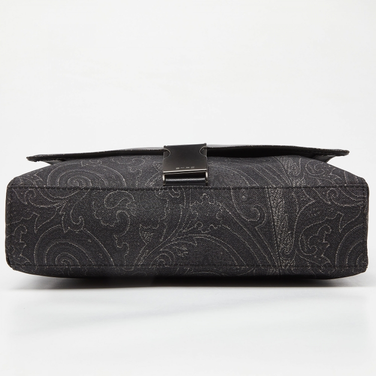 Pre Owned Etro Grey Paisley Nylon and Leather Flap Messenger Bag