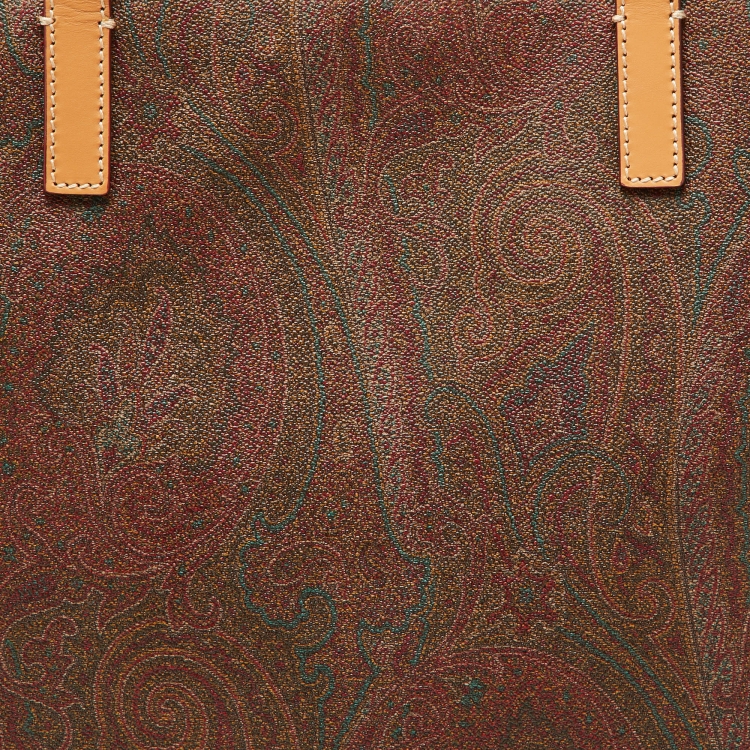 Pre Owned Etro Brown Paisley Printed Coated Canvas and Leather Shopper Tote