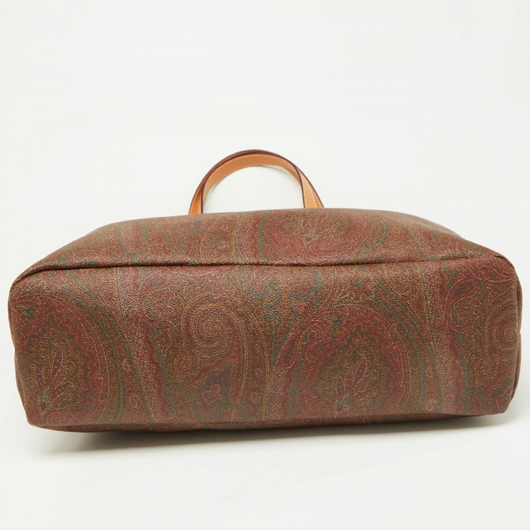 Pre Owned Etro Brown Paisley Printed Coated Canvas and Leather Shopper Tote