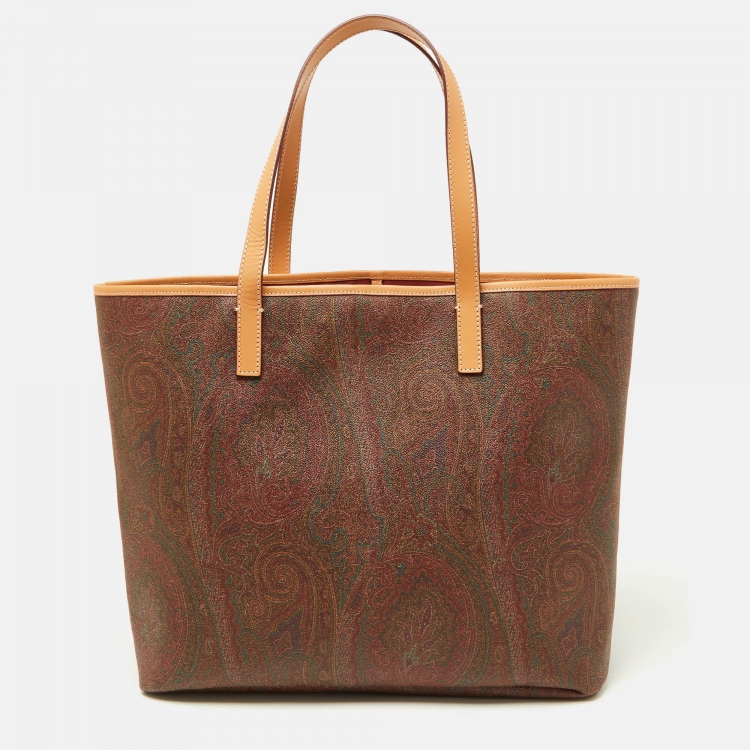 Pre Owned Etro Brown Paisley Printed Coated Canvas and Leather Shopper Tote