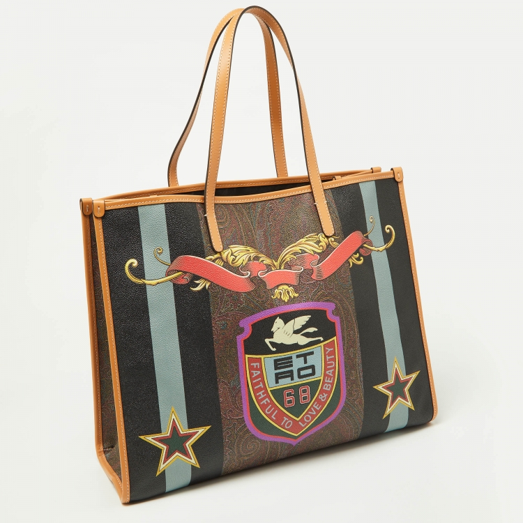 Pre Owned Etro Multicolor Paisley Printed Coated Canvas and Leather Shopper Tote