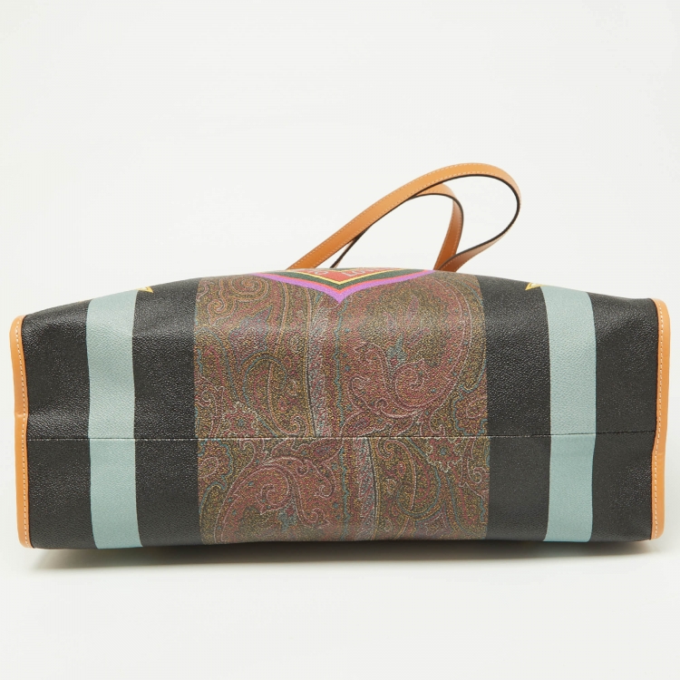 Pre Owned Etro Multicolor Paisley Printed Coated Canvas and Leather Shopper Tote
