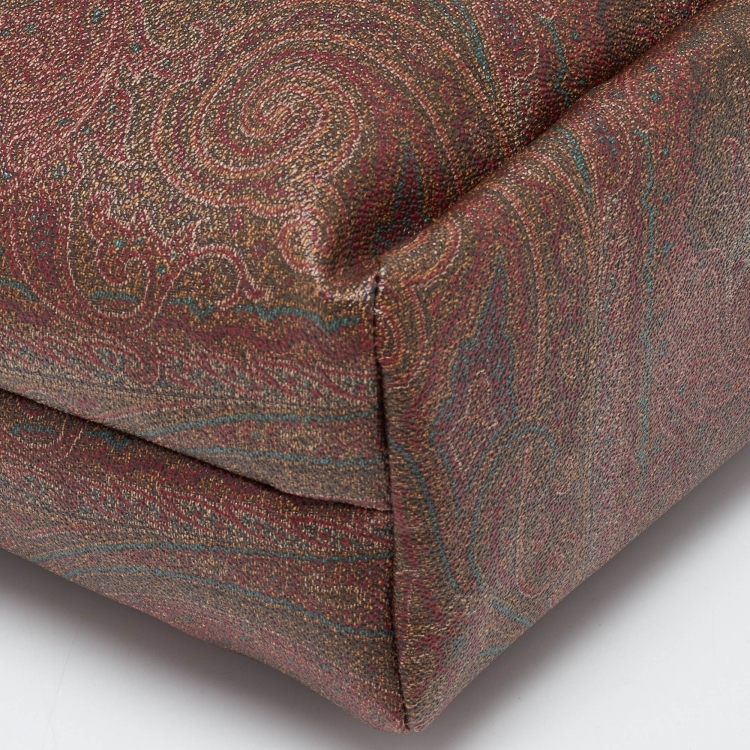 Pre Owned Etro Brown Paisley Printed Coated Canvas and Leather Shopper Tote