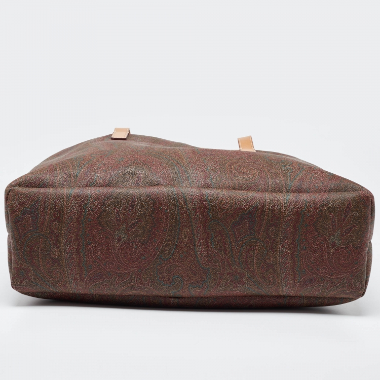 Pre Owned Etro Brown Paisley Printed Coated Canvas and Leather Shopper Tote