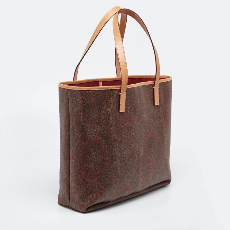 Pre Owned Etro Brown Paisley Printed Coated Canvas and Leather Shopper Tote