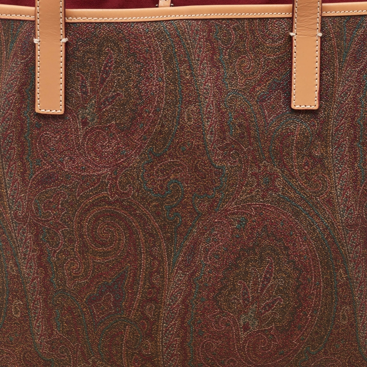Pre Owned Etro Brown Paisley Printed Coated Canvas and Leather Shopper Tote