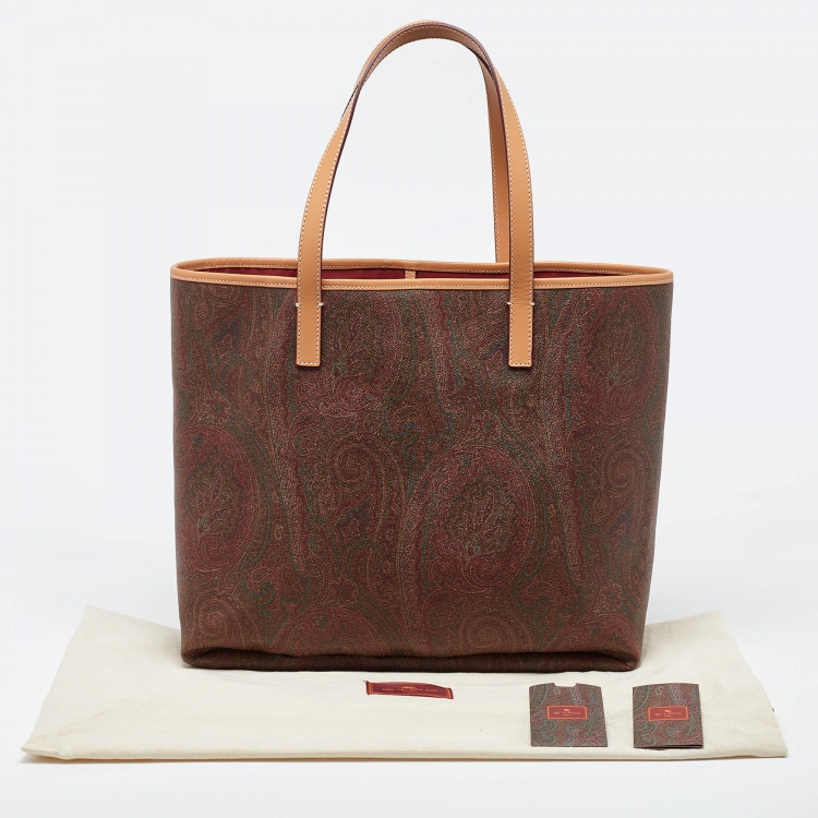 Pre Owned Etro Brown Paisley Printed Coated Canvas and Leather Shopper Tote
