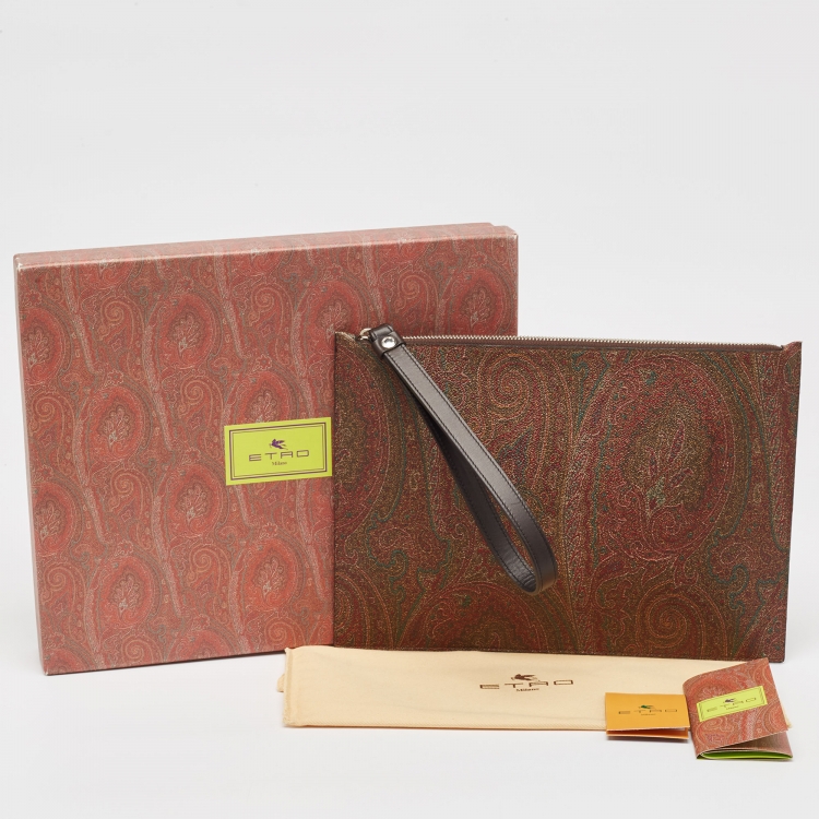 Pre Owned Etro Multicolor Paisley Print Coated Canvas Wristlet Pouch