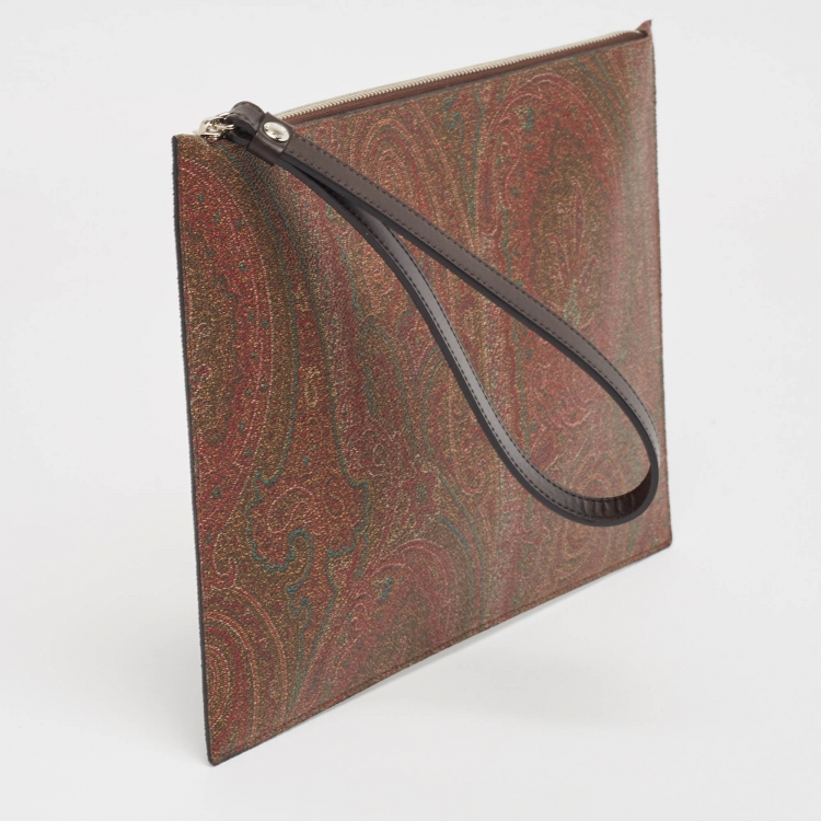 Pre Owned Etro Multicolor Paisley Print Coated Canvas Wristlet Pouch