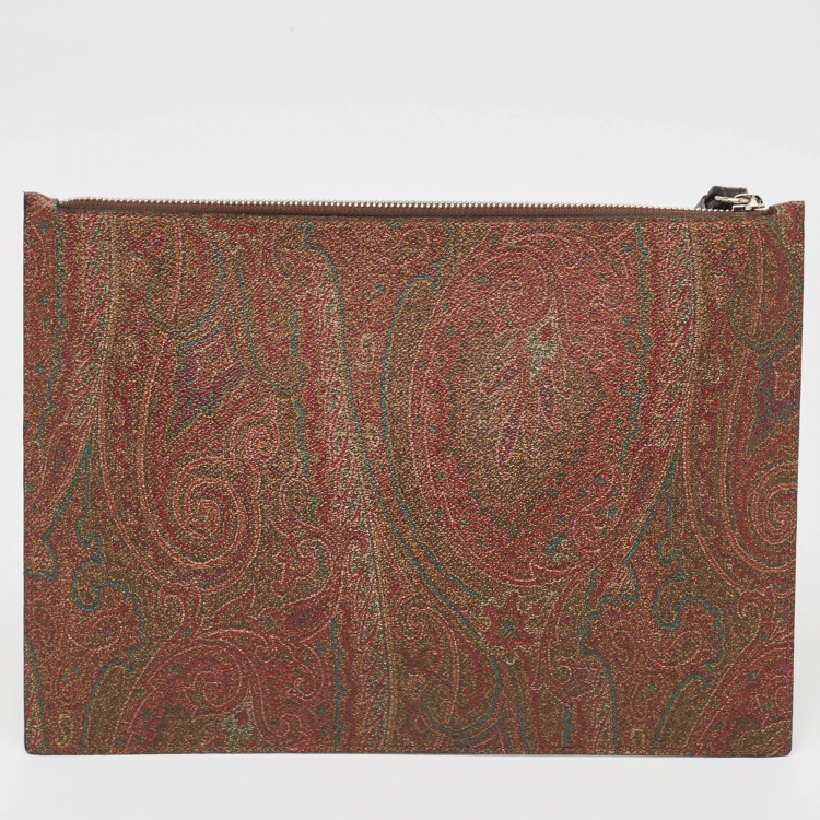 Pre Owned Etro Multicolor Paisley Print Coated Canvas Wristlet Pouch