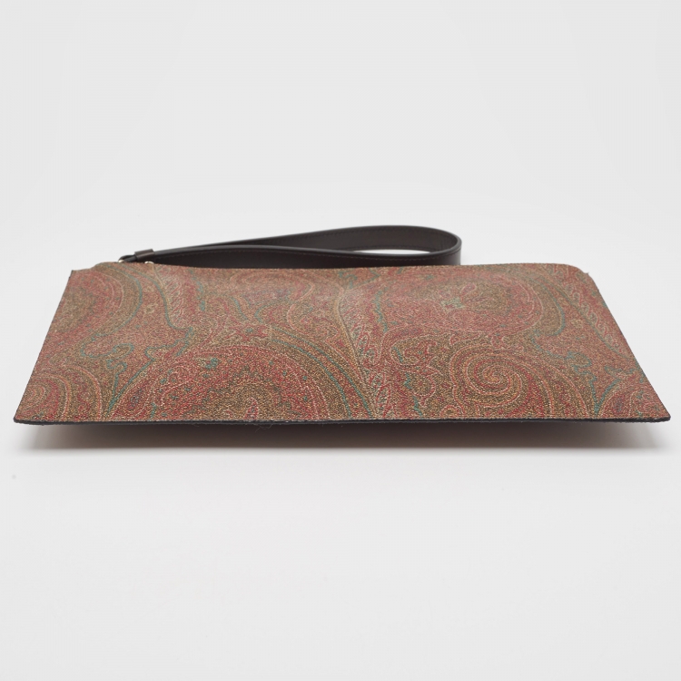 Pre Owned Etro Multicolor Paisley Print Coated Canvas Wristlet Pouch