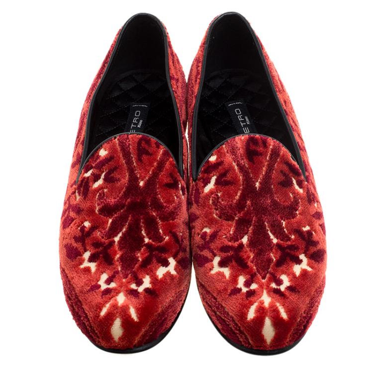Pre Owned Etro Red Printed Velvet Loafers Size 40
