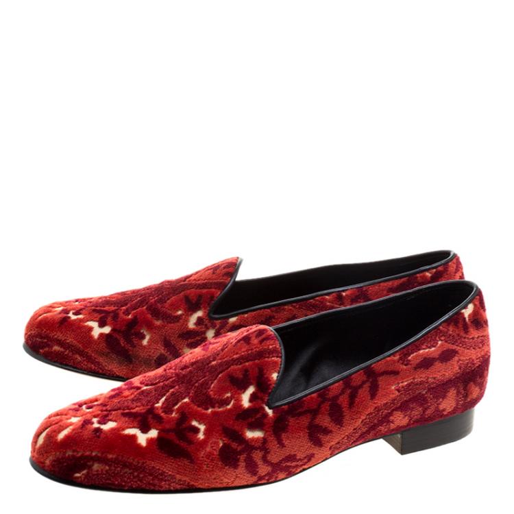 Pre Owned Etro Red Printed Velvet Loafers Size 40