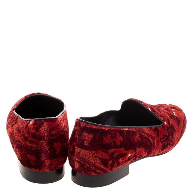 Pre Owned Etro Red Printed Velvet Loafers Size 40