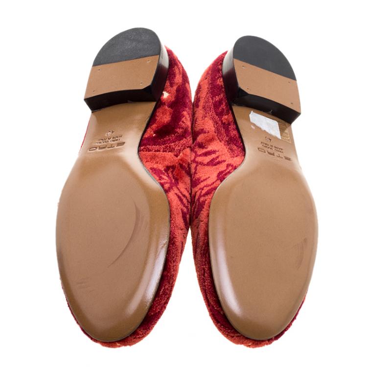 Pre Owned Etro Red Printed Velvet Loafers Size 40