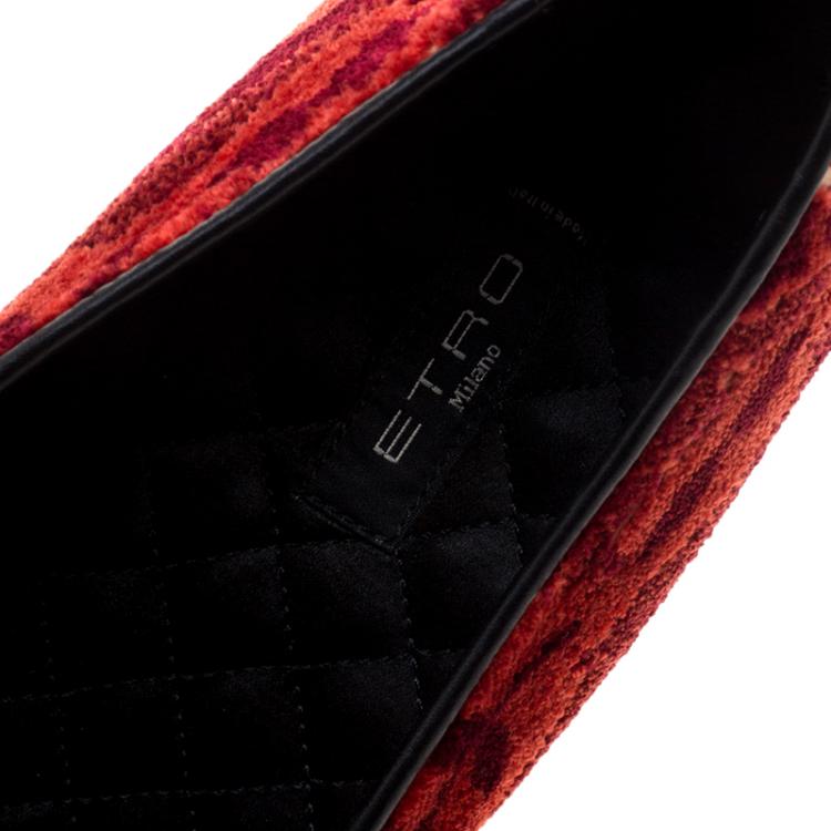Pre Owned Etro Red Printed Velvet Loafers Size 40