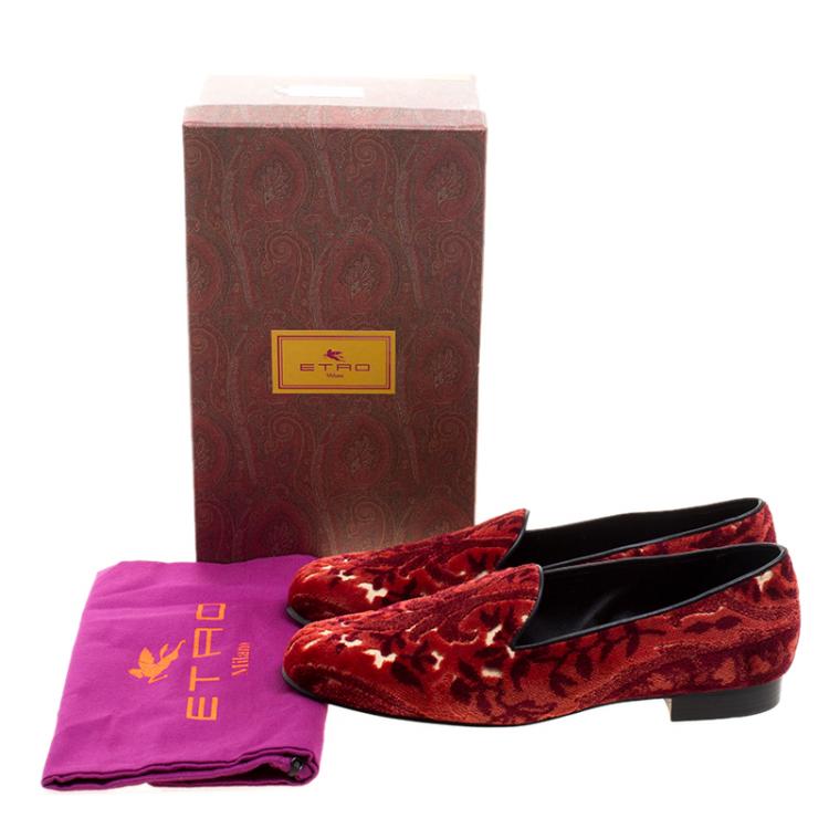 Pre Owned Etro Red Printed Velvet Loafers Size 40