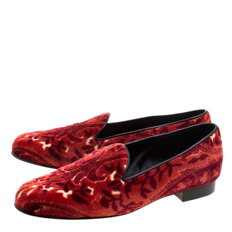 Pre Owned Etro Red Printed Velvet Loafers Size 38