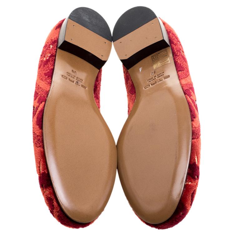 Pre Owned Etro Red Printed Velvet Loafers Size 38