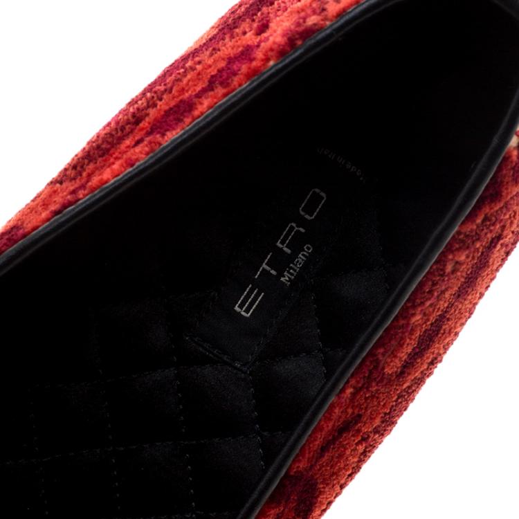 Pre Owned Etro Red Printed Velvet Loafers Size 38