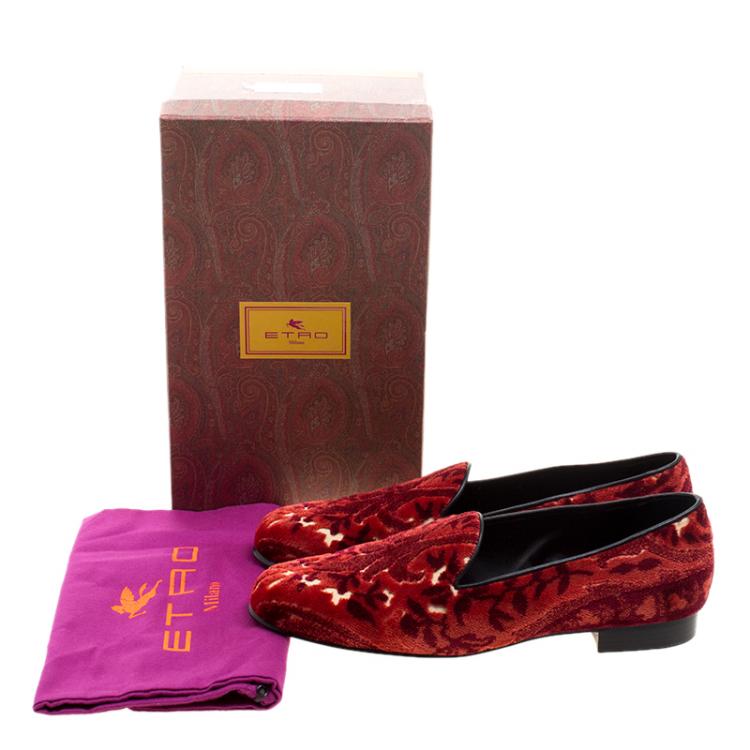 Pre Owned Etro Red Printed Velvet Loafers Size 38