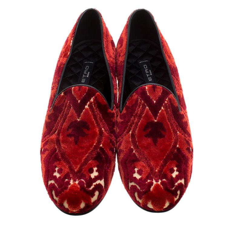 Pre Owned Etro Red Brocade Velvet Smoking Slippers Size 39