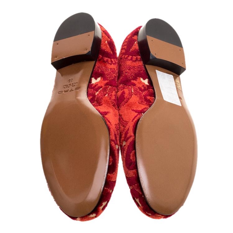 Pre Owned Etro Red Brocade Velvet Smoking Slippers Size 39
