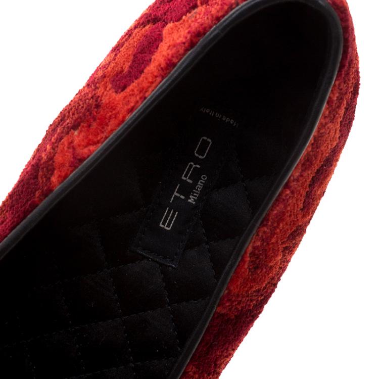 Pre Owned Etro Red Brocade Velvet Smoking Slippers Size 39