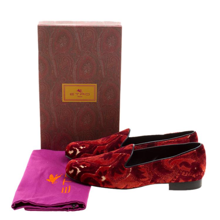 Pre Owned Etro Red Brocade Velvet Smoking Slippers Size 39