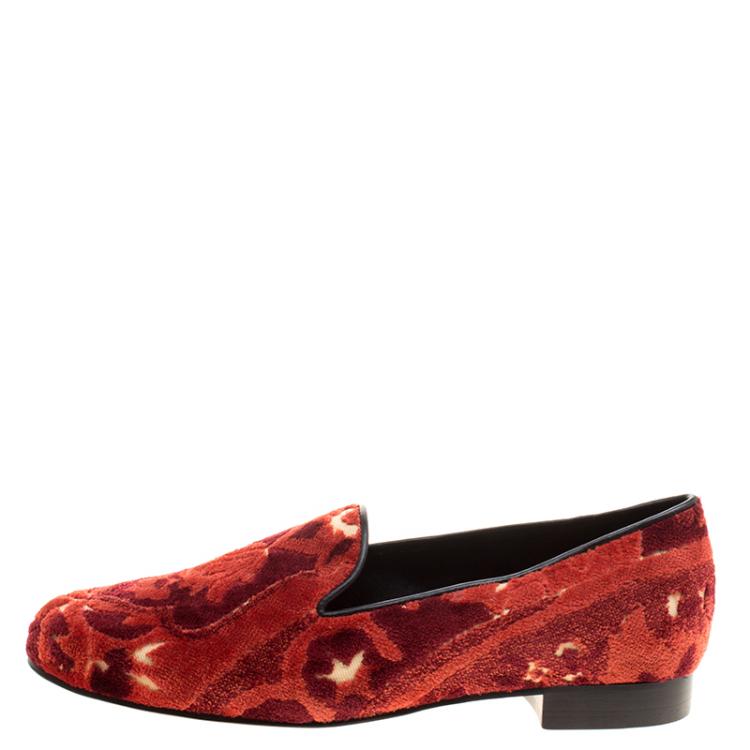 Pre Owned Etro Red Brocade Velvet Smoking Slippers Size 38